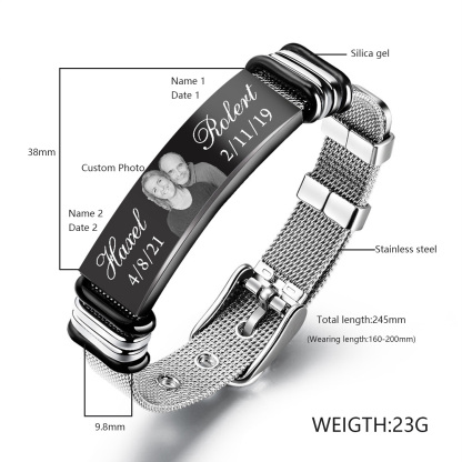 Bracelet Photo Personnalisé avec 2 Prénoms et 2 date
