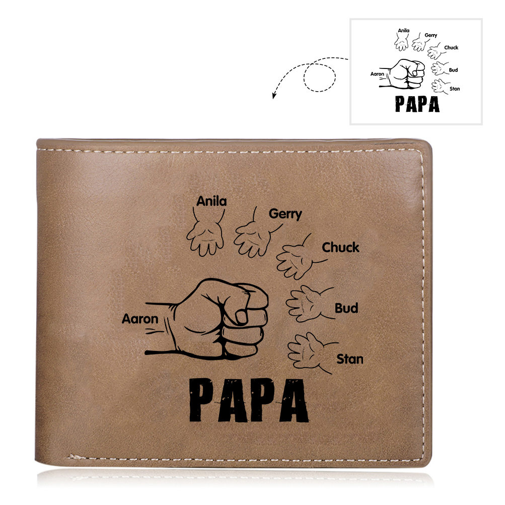 À mon Papa - Portefeuille Poings 6 Prénoms Personnalisés Classique Homme