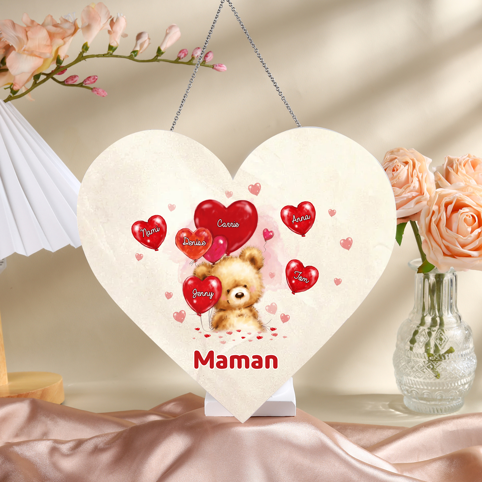 À Maman/Mamie - Veilleuse Cœur Décoration Ours 6 Prénoms Personnalisés avec 1 Texte