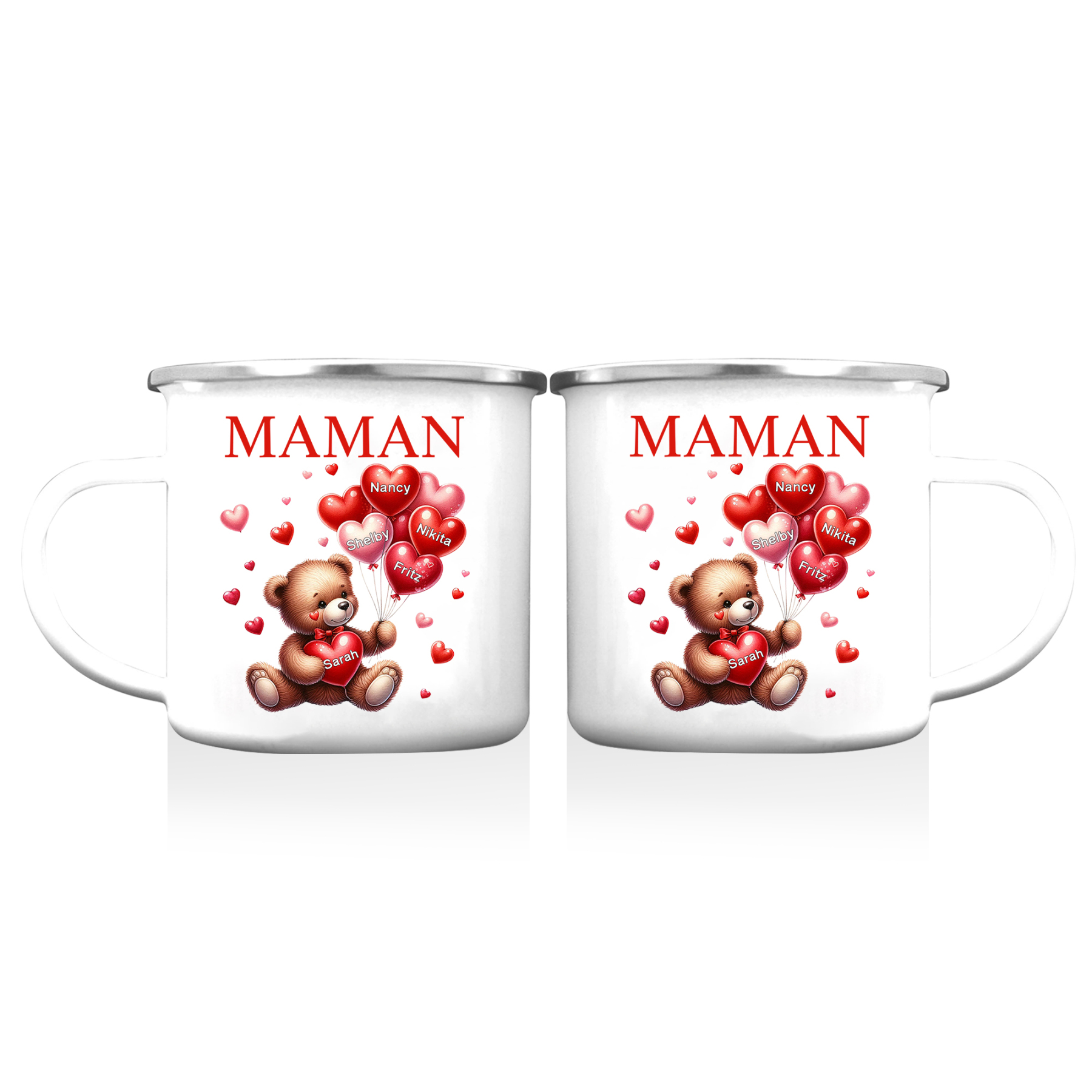 À Maman/Mamie - Tasse émaillée Ours 5 Prénoms Personnalisés