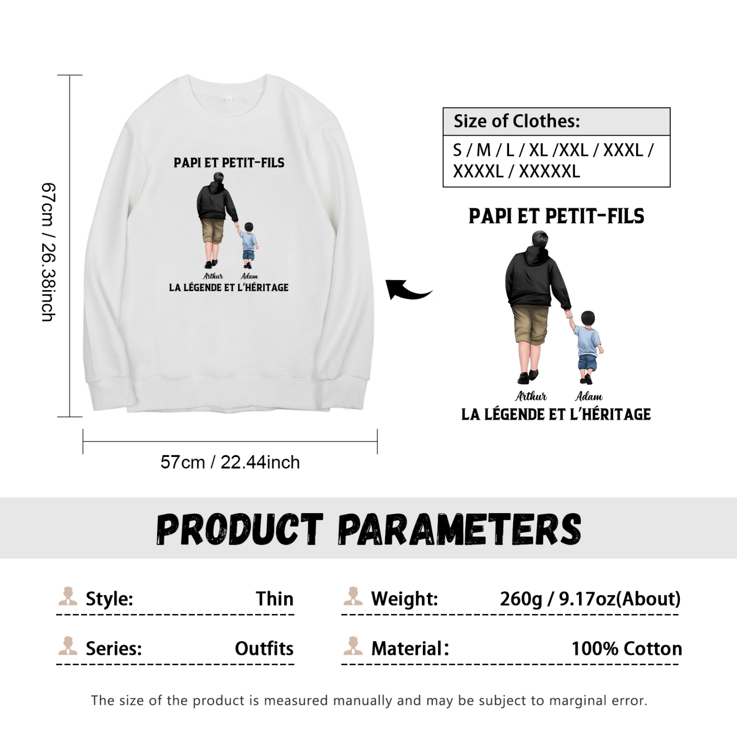 À mon Papi - Sweat-Shirt Papi et Petit-Fils 2 Prénoms Personnalisés