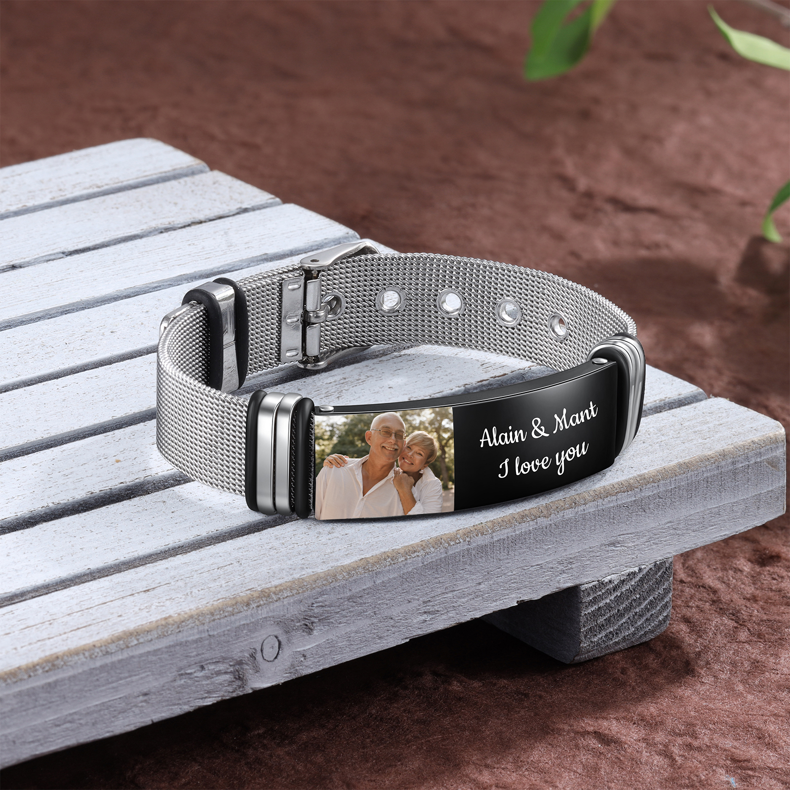 Bracelet 2 Prénoms Personnalisé texte avec photo