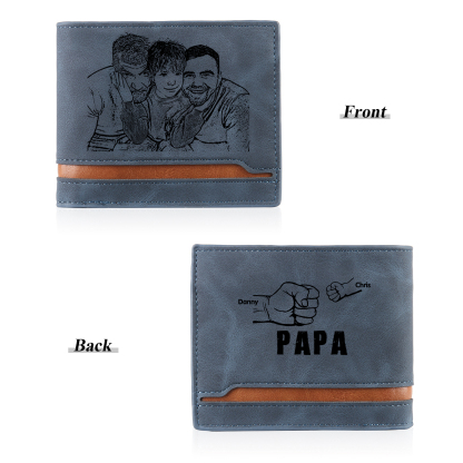 À mon Papa - Portefeuille Poings 2 Prénoms Personnalisés avec Photo Classique Homme Porte-Monnaie Carte