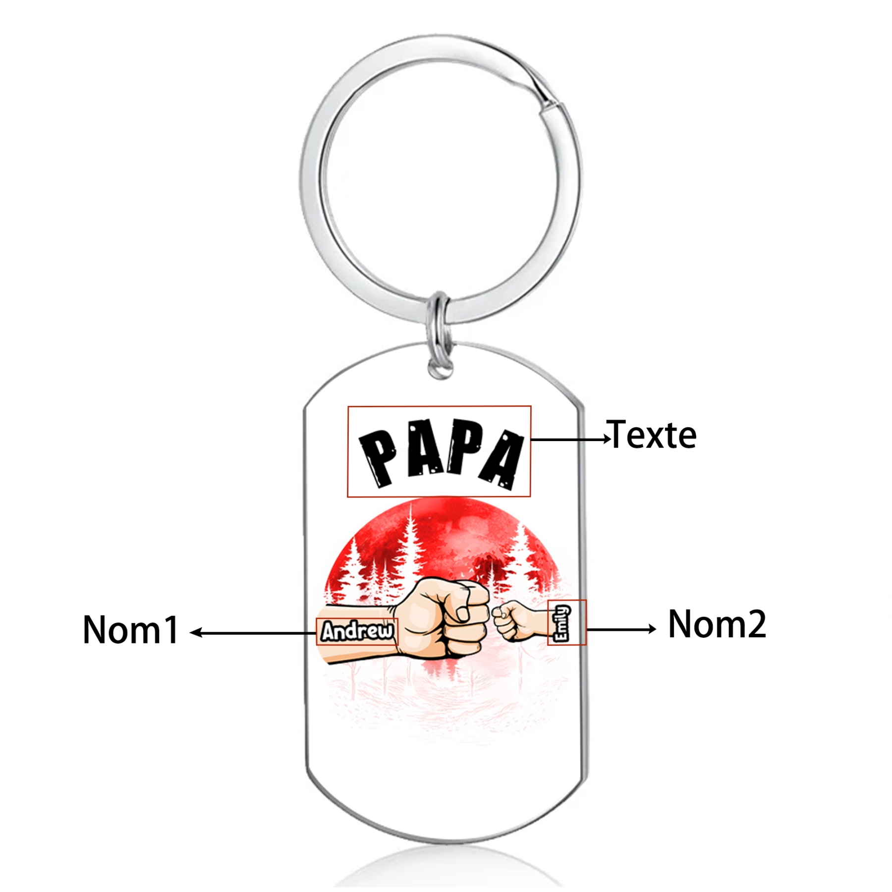 À Papa/Papi - Porte-Clés Poings 2 Prénoms Personnalisés