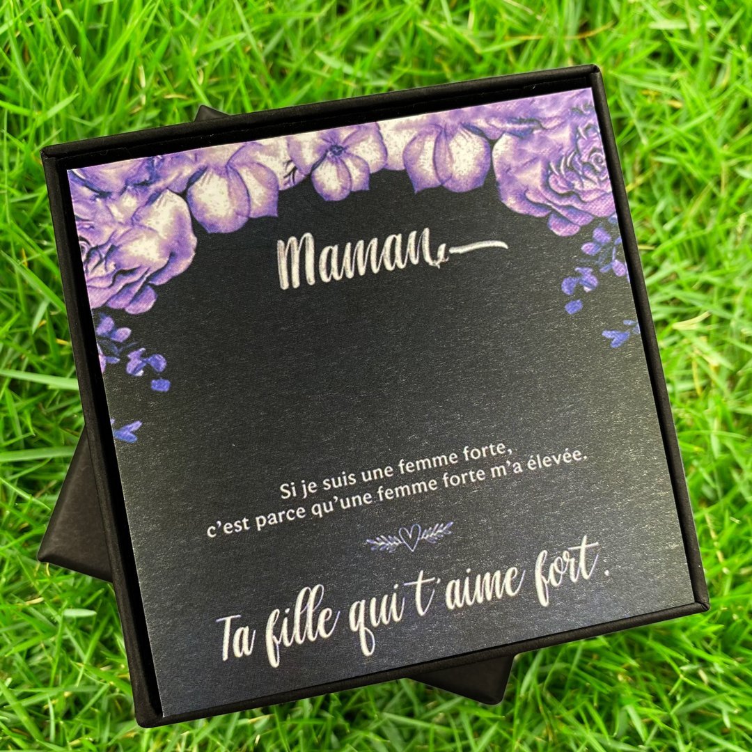 A ma maman-Collier Personnalisé 2 pierres naissance ARGENT 925 avec Carte et Coffre