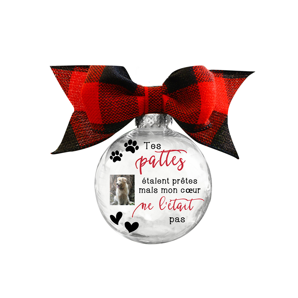 Boule transparente de plumes Petite empreinte de patte pour animaux de compagnie Ornements Photo Personnalisé boule de noël | Jessemade