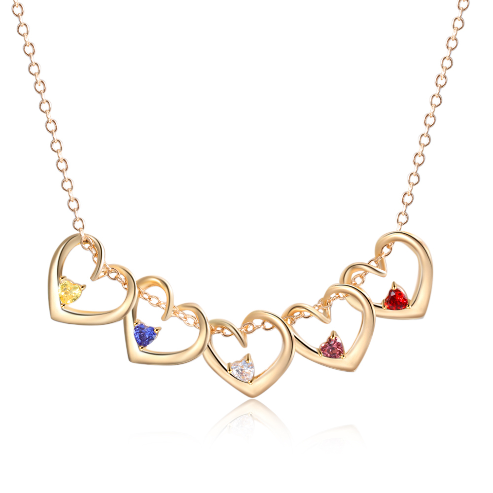 Collier Pendentif Cœur 5 Prénoms Personnalisés avec Pierre de Naissance Collier Femmes | Jessemade