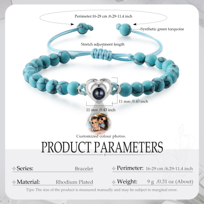 Bracelet Cœur Personnalisé Bracelet Photo Projection en Turquoise pour Couple｜ Jessemade