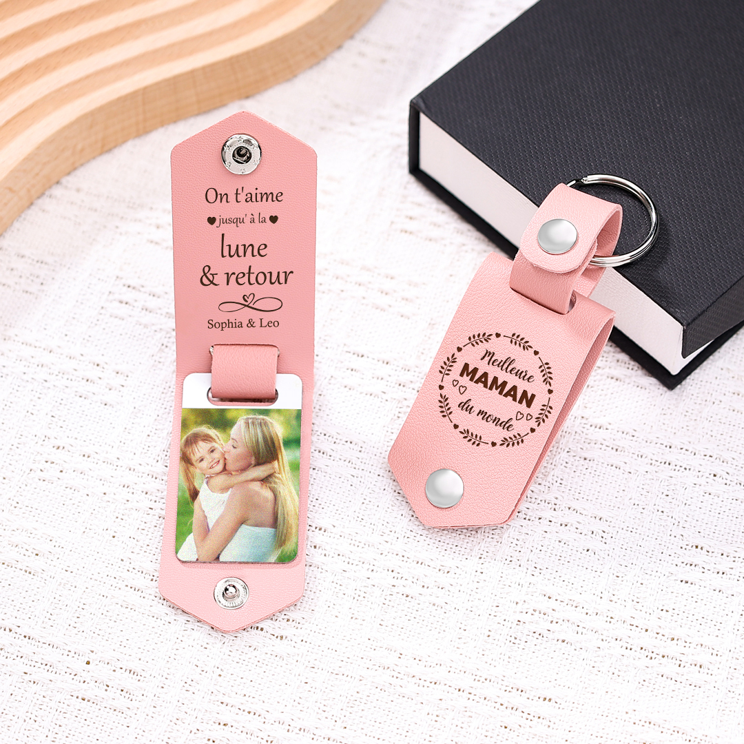 À ma Maman - Porte-Clés Cuir Texte et Photo Personnalisés