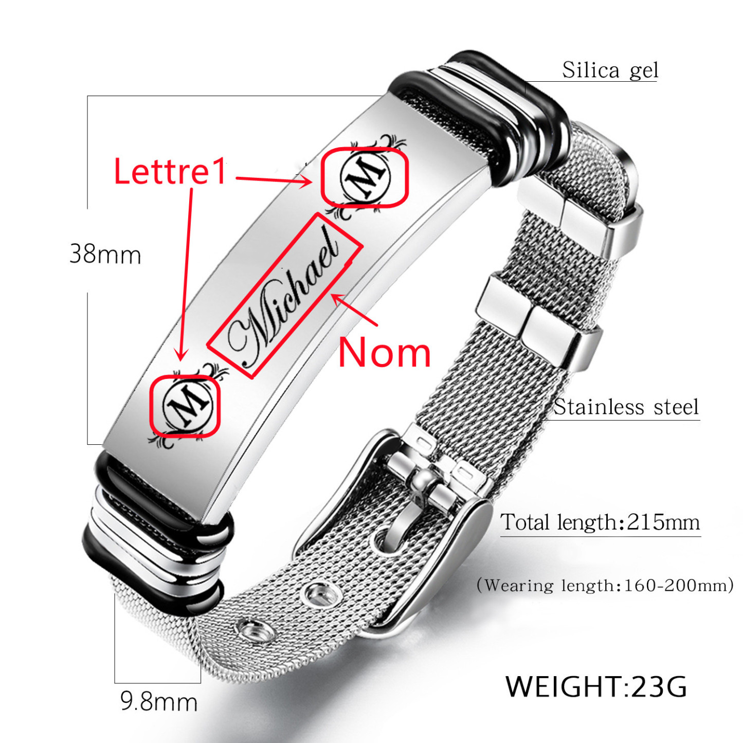 Bracelet Initiale Prénom Personnalisé avec lettre｜Jessemade