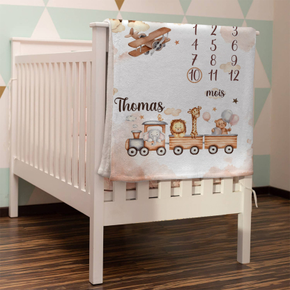 Couverture Plaids Polaire mensuelle 1 Prénom et Mois Personnalisés pour Bébé cadeau personnalise bebe 1 an | Jessemade