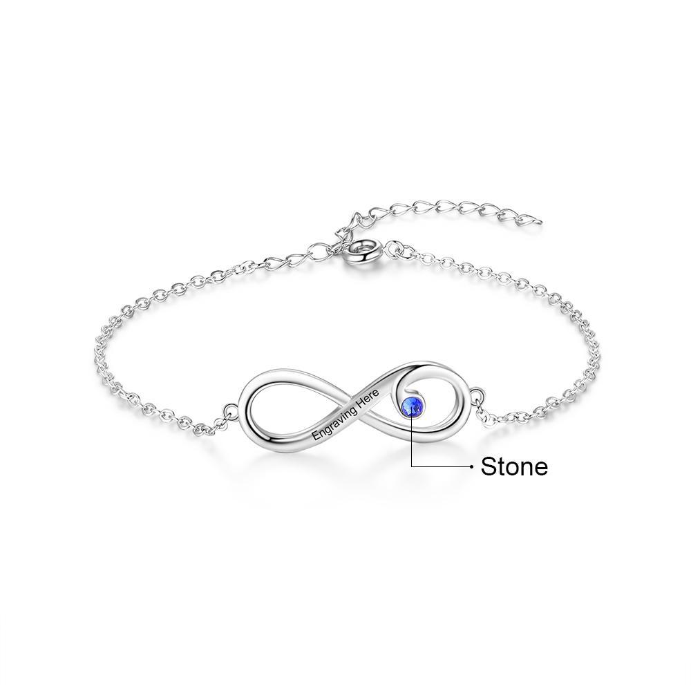 Bracelet à Breloque Infin Prénom Personnalisé avec Pierre de Naissance