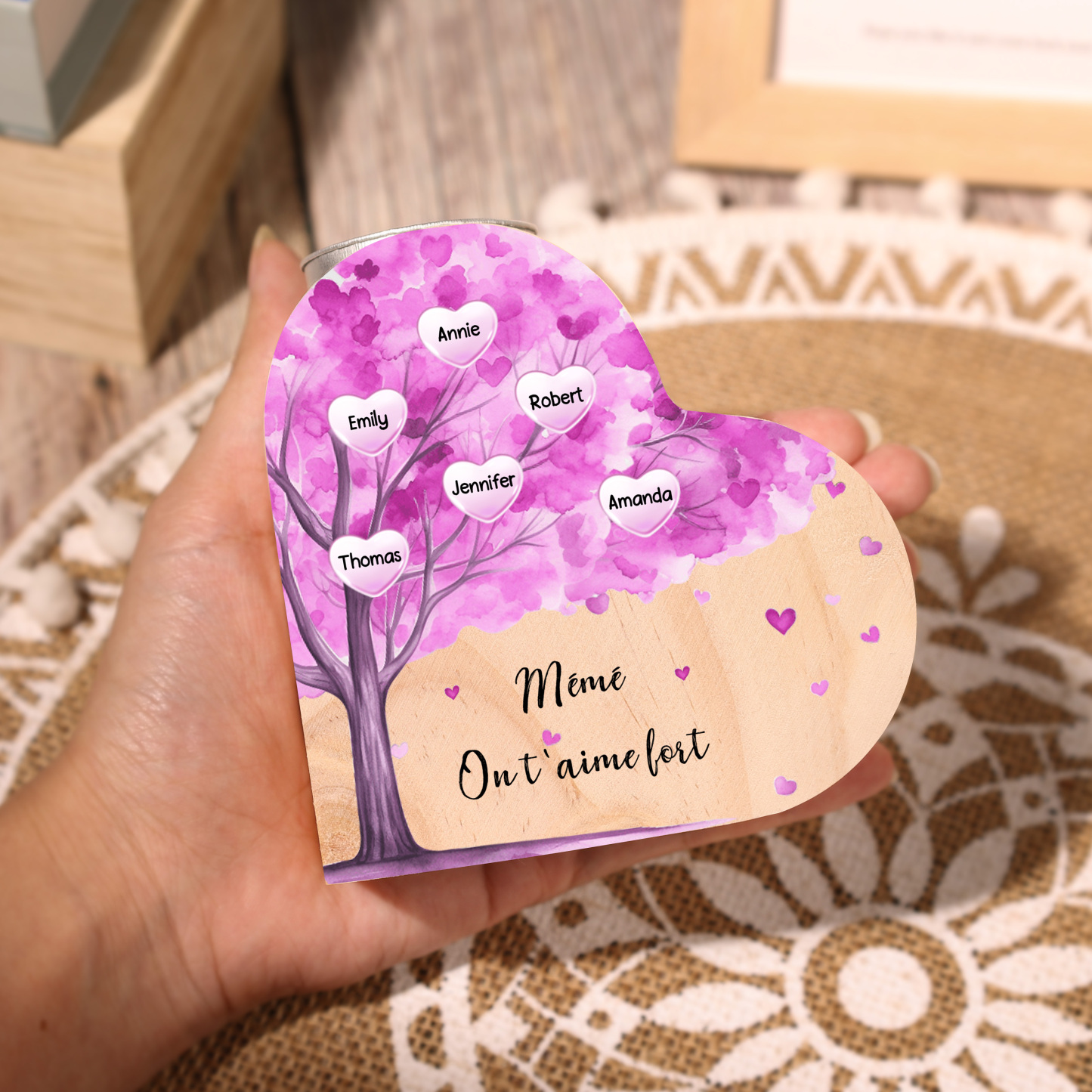 À Ma Maman/Mamie - Bougeoir en Bois Arbre 6 Prénoms et 1 Texte Personnalisés pour Famille sans bougie