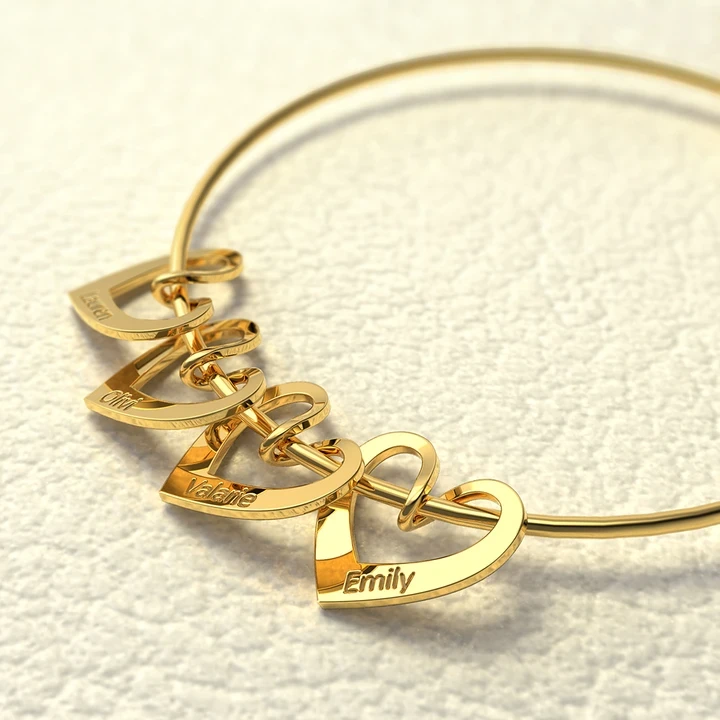 Bracelet Prénoms Personnalisés avec 2 Cœurs Breloques