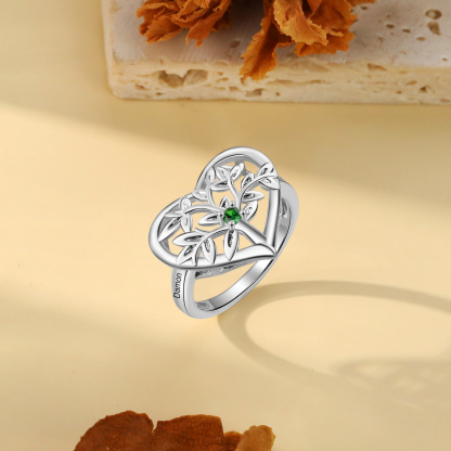 Bague Arbre de Vie Personnalisée – Anneau Cœur avec Pierres de Naissance et Gravure de Noms