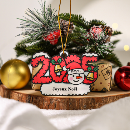 2025 Décoration Sapin Noël en Bois Personnalisée – Famille de Bonhommes de Neige avec 1 à 8 Prénoms