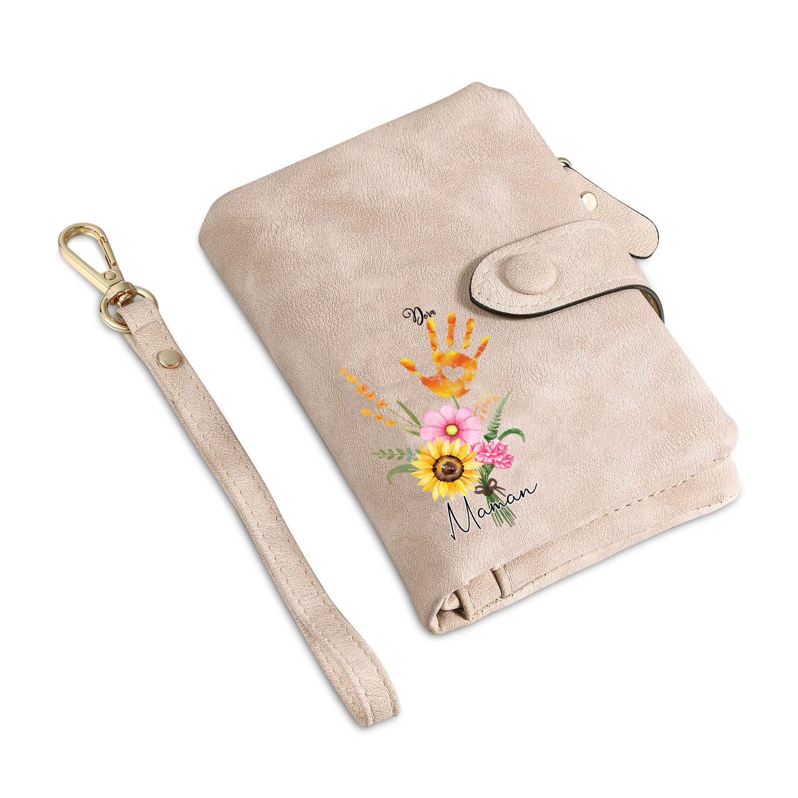 Portefeuille Fleurs 1 Prénom et 1 Texte Personnalisés Porte-Monnaie Carte pour Femmes