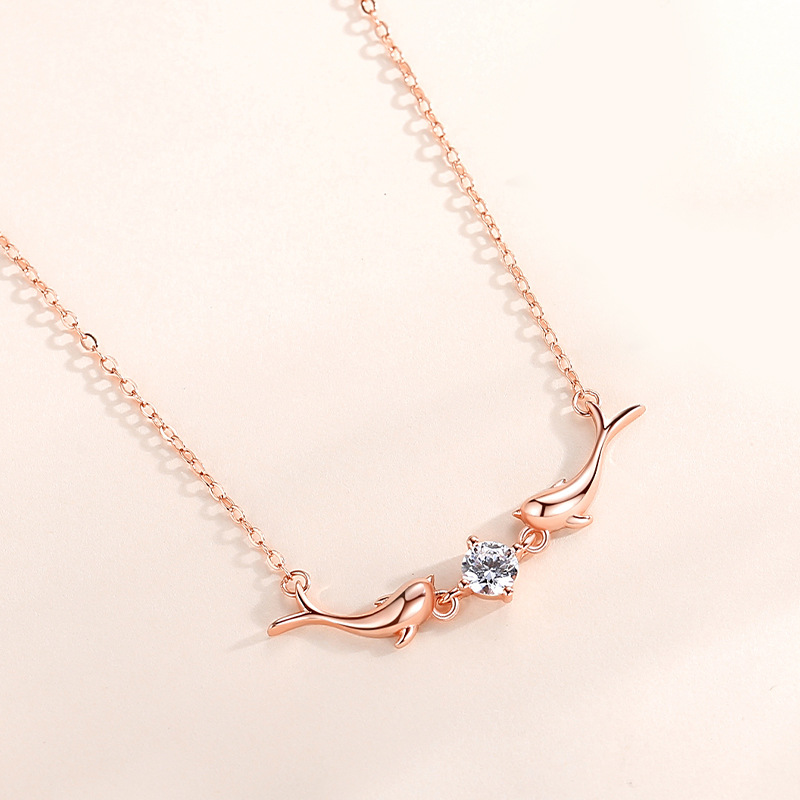 Collier Ras Du Cou En Argent 925 Avec Pendentif Dauphins - Neuf Sans Emballage