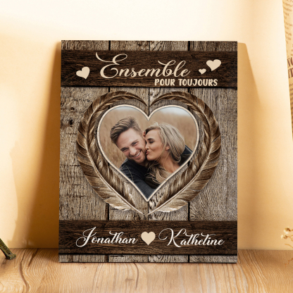 Cadre en Bois 2 Prénoms Personnalisés avec Photo pour Couple Cadeau Saint Valentin