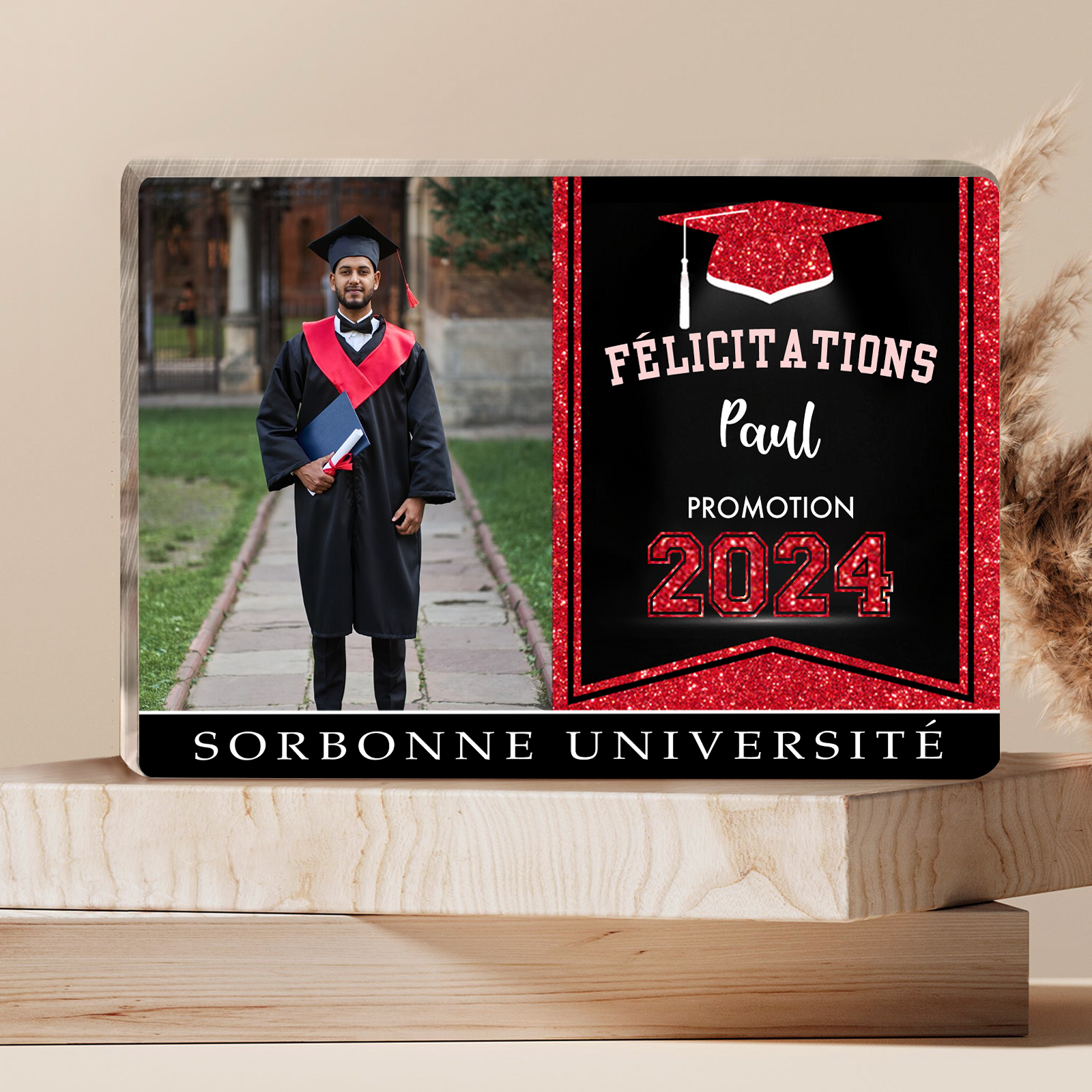 Plaque Acrylique Rectangle Diplômés Prénom et Photo Personnalisés avec Années et Texte Cadeau de Graduation