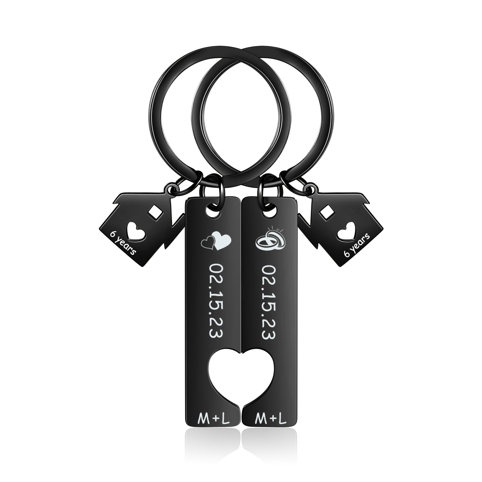 Porte-Clés 2 Lettres et 2 Dates Personnalisées avec 2 Textes pour Couple