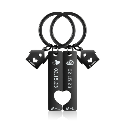 Porte-Clés 2 Lettres et 2 Dates Personnalisées avec 2 Textes pour Couple