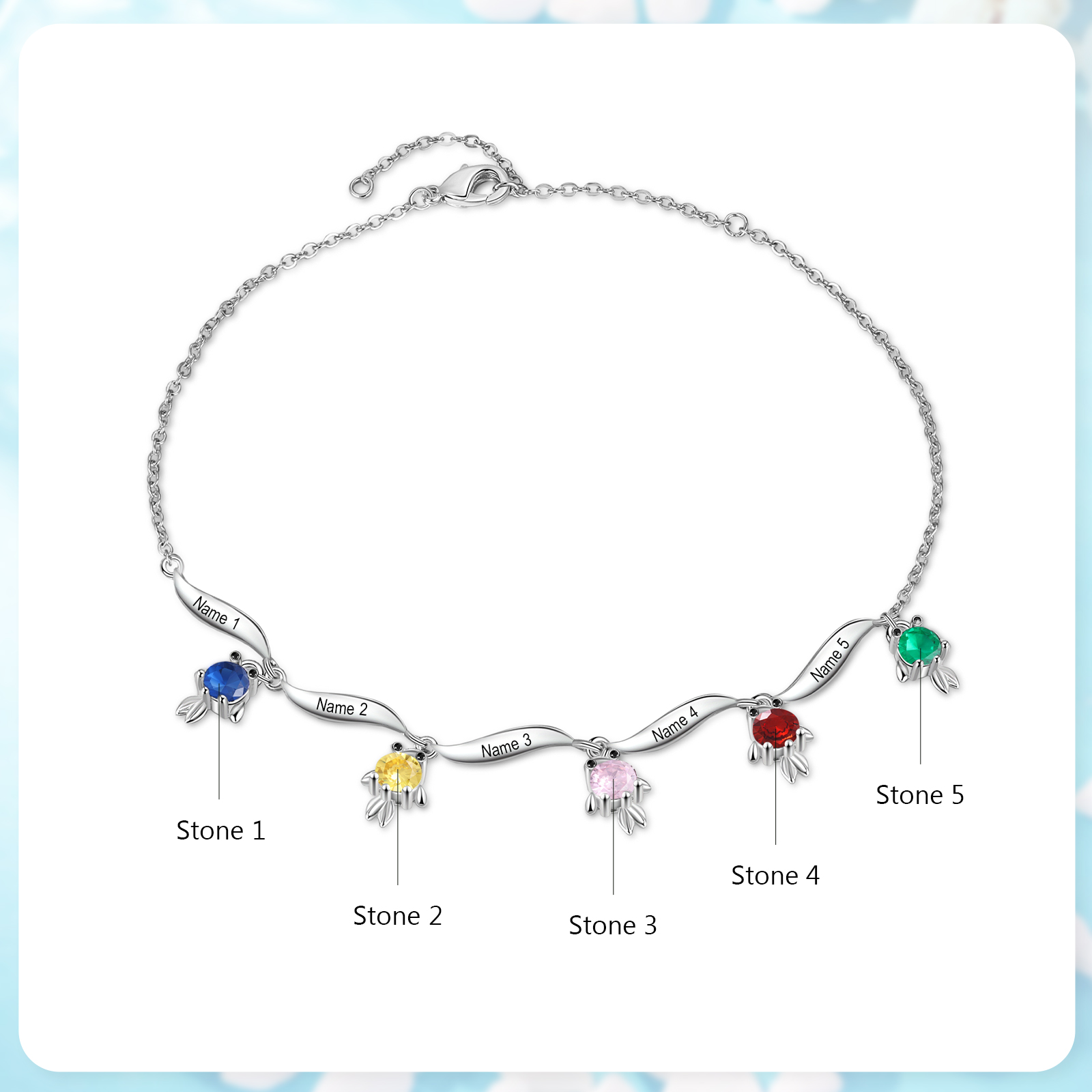 1-6 Noms Bracelet de cheville Poisson rouge Personnalisés avec Pierre de Naissance pour Femme