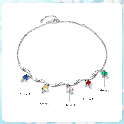 1-6 Noms Bracelet de cheville Poisson rouge Personnalisés avec Pierre de Naissance pour Femme