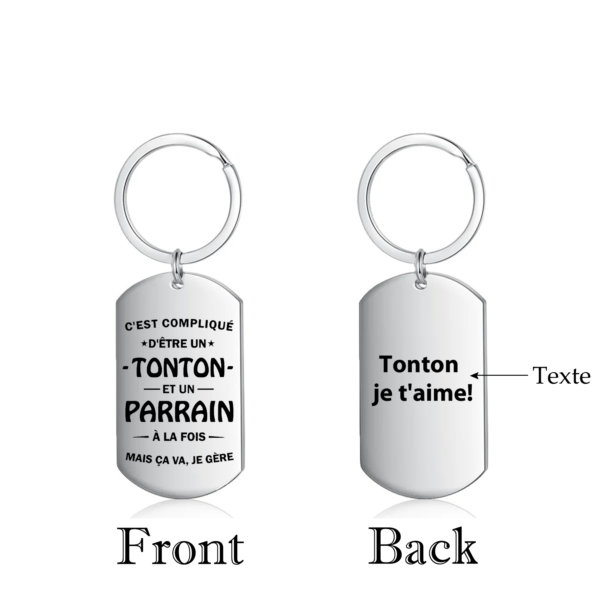 Porte-clé Personnalisé 'Tonton, Veux-tu être Mon Parrain ?' - Cadeau Annonce Grossesse Parrain/marraine - Acier Inoxydable Argenté - Pochette Cadeau Incluse
