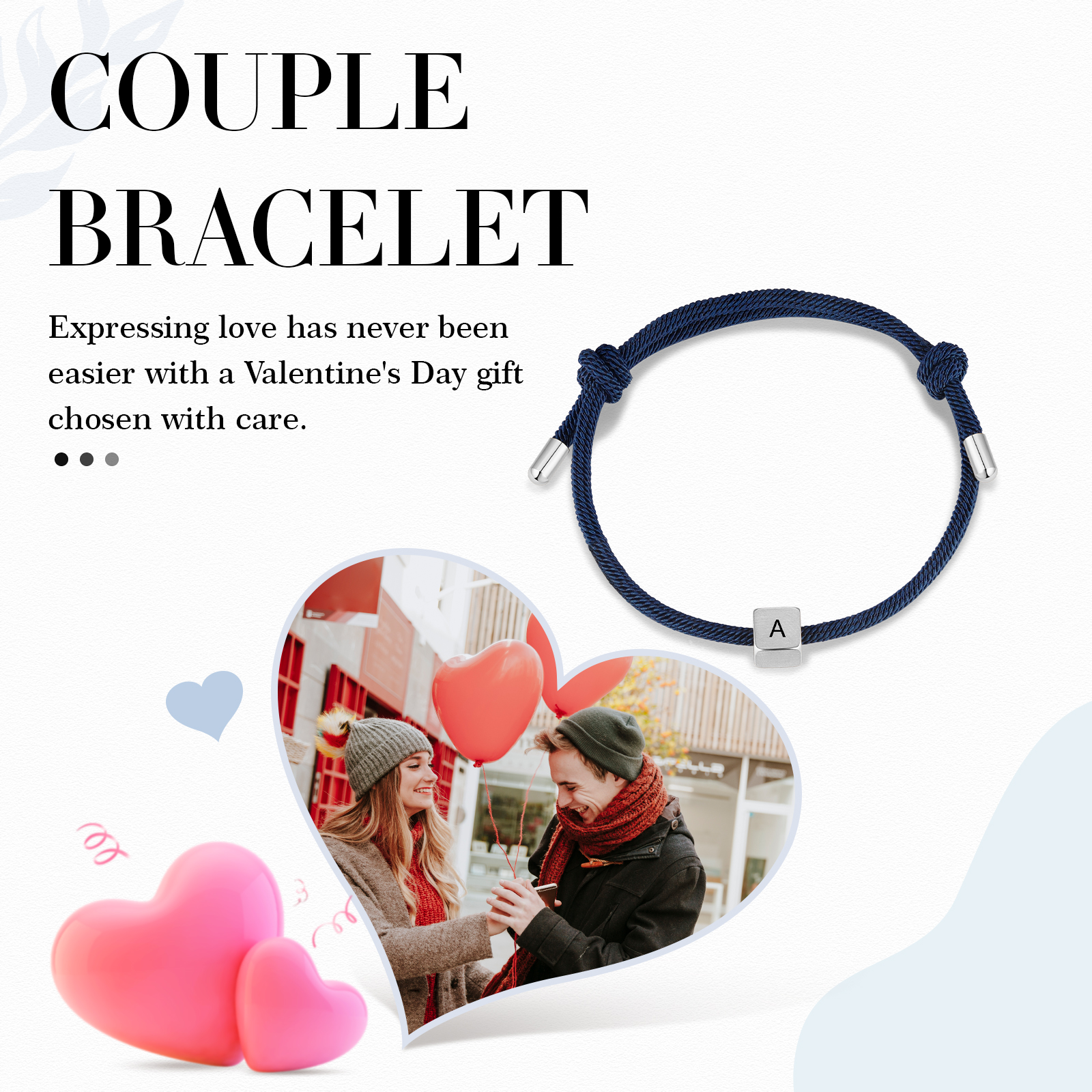 Bracelet Initiale 1 Lettre Personnalisée Noir pour Couple｜Jessemade