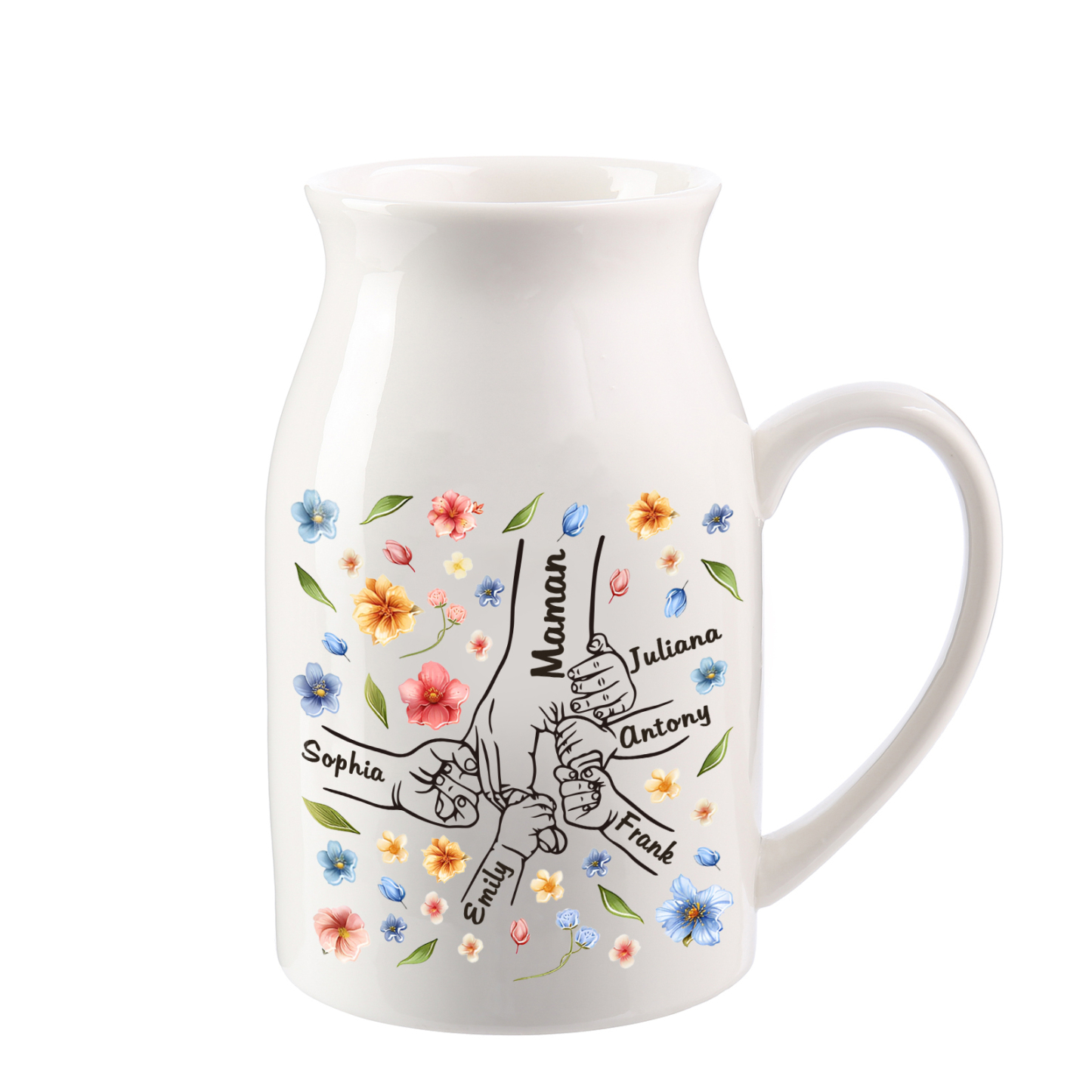 Vase à Fleurs la main dans la main 6 Prénoms Personnalisés Décoration de la Maison