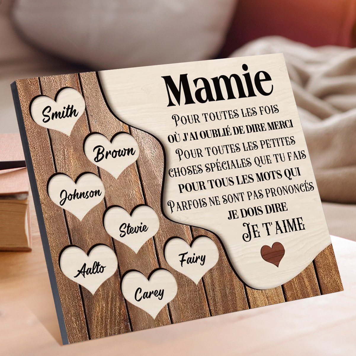 À ma Maman/Mamie - Cadre en Bois 7 Prénoms Personnalisés avec Texte Cadeau pour Famille