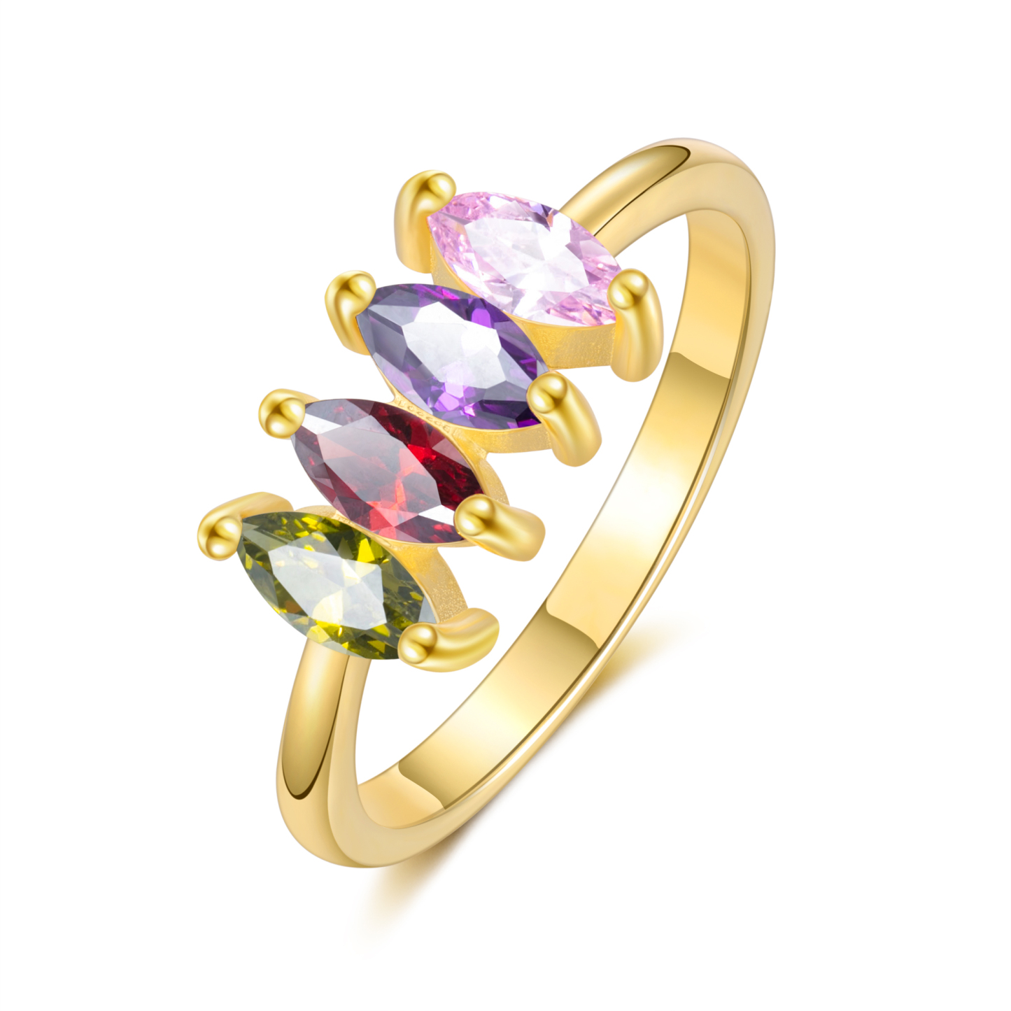 Bague Femmes 4 Pierres de Naissance Personnalisés