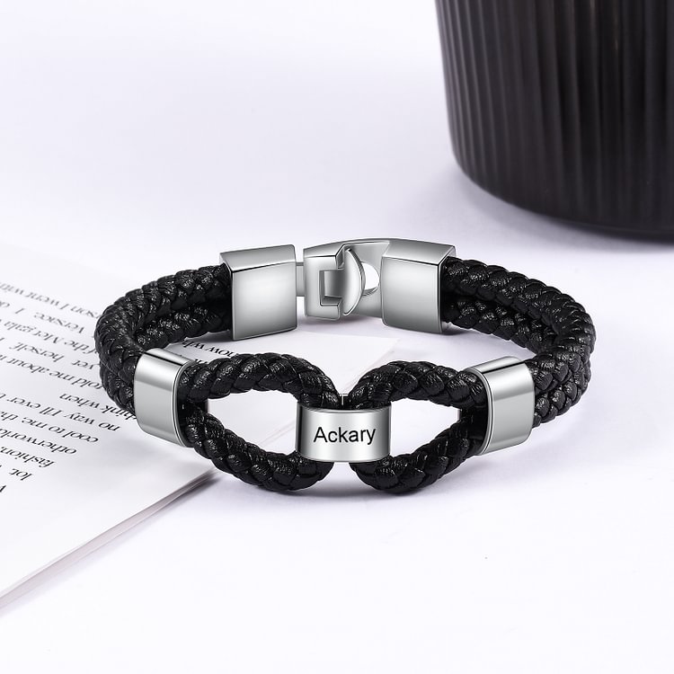 À mon Papa - 1-7 Noms Bracelet Cuir tressé Personnalisés Homme