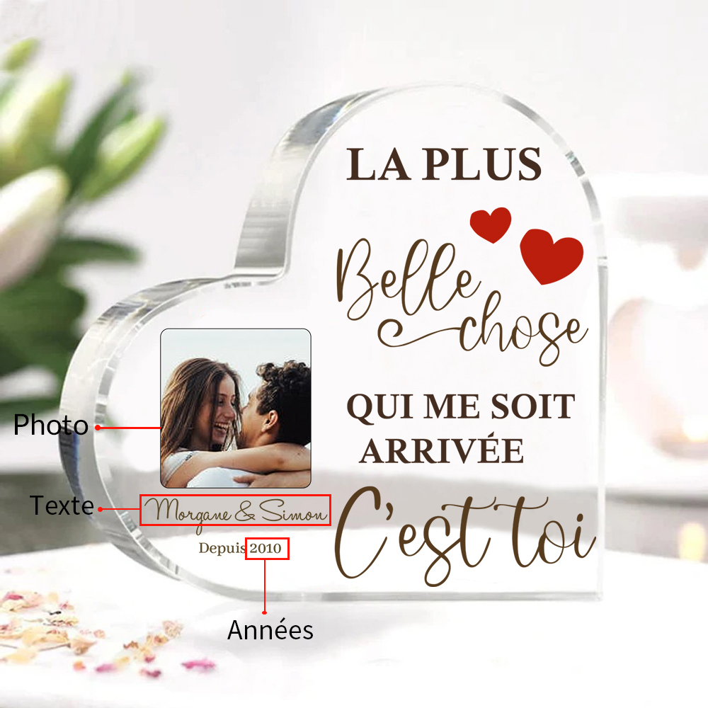 Plaque Acrylique en Forme de Coeur Texte avec Année et Photo Personnalisées | Jessemade