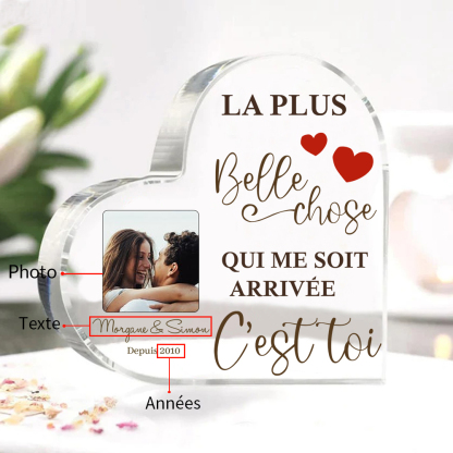Plaque Acrylique en Forme de Coeur Texte avec Année et Photo Personnalisées | Jessemade