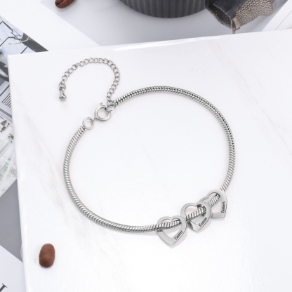 Bracelet Cheville Réglable Prénom Personnalisés Pour Femmes Avec 6 Pendentif Coeur