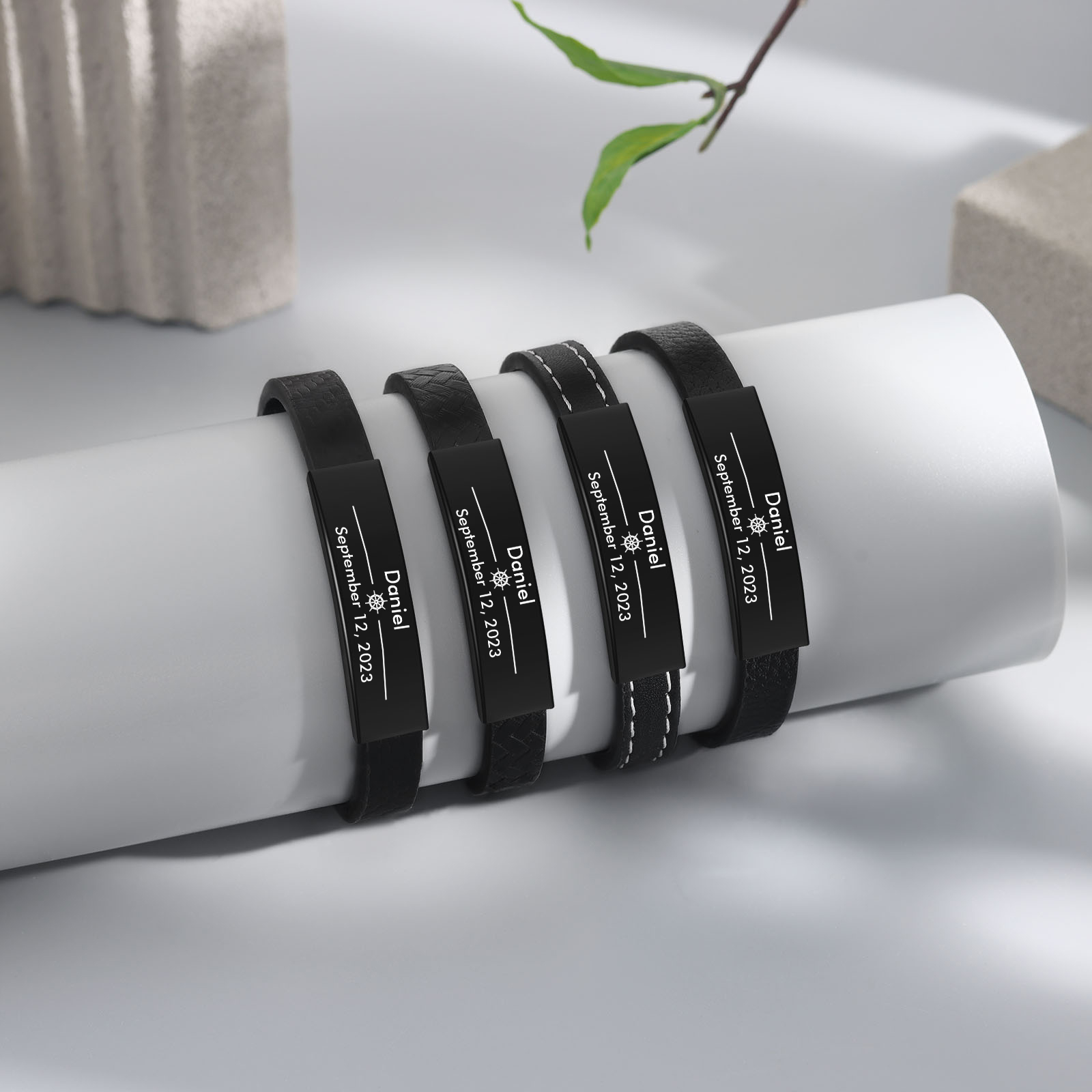 Bracelet Cuir 1 Prénom et Date Personnalisés pour Homme