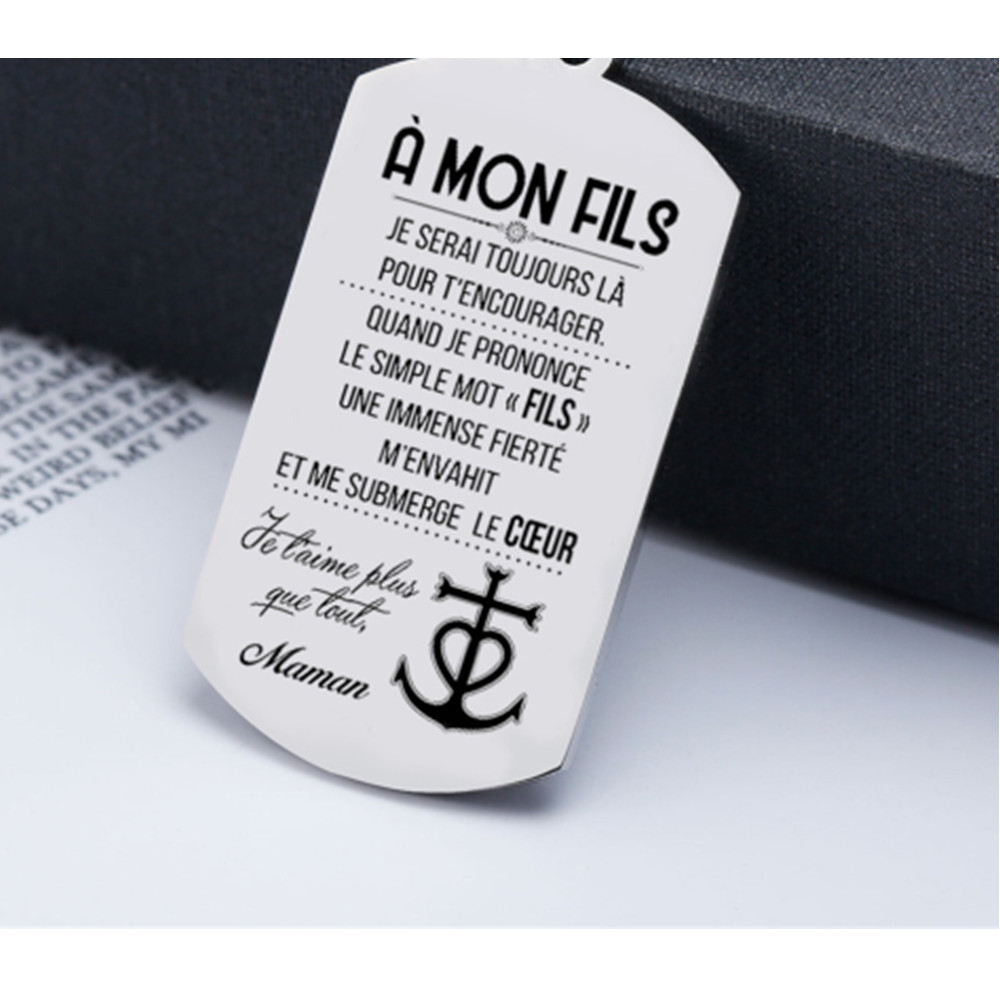 À mon Fils - Collier Personnalisé texte Gravé au dos Collier Homme
