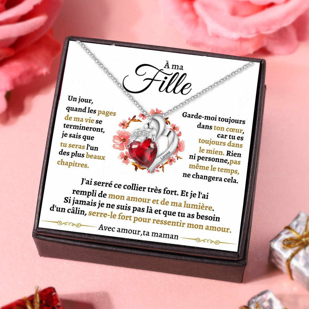A ma fille-Collier coeur 1 Prénoms Personnalisés avec pierre de naissance