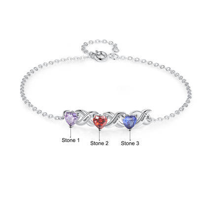 Bracelet à Breloque 3 Prénoms Personnalisé avec 3 Pierres de Naissance