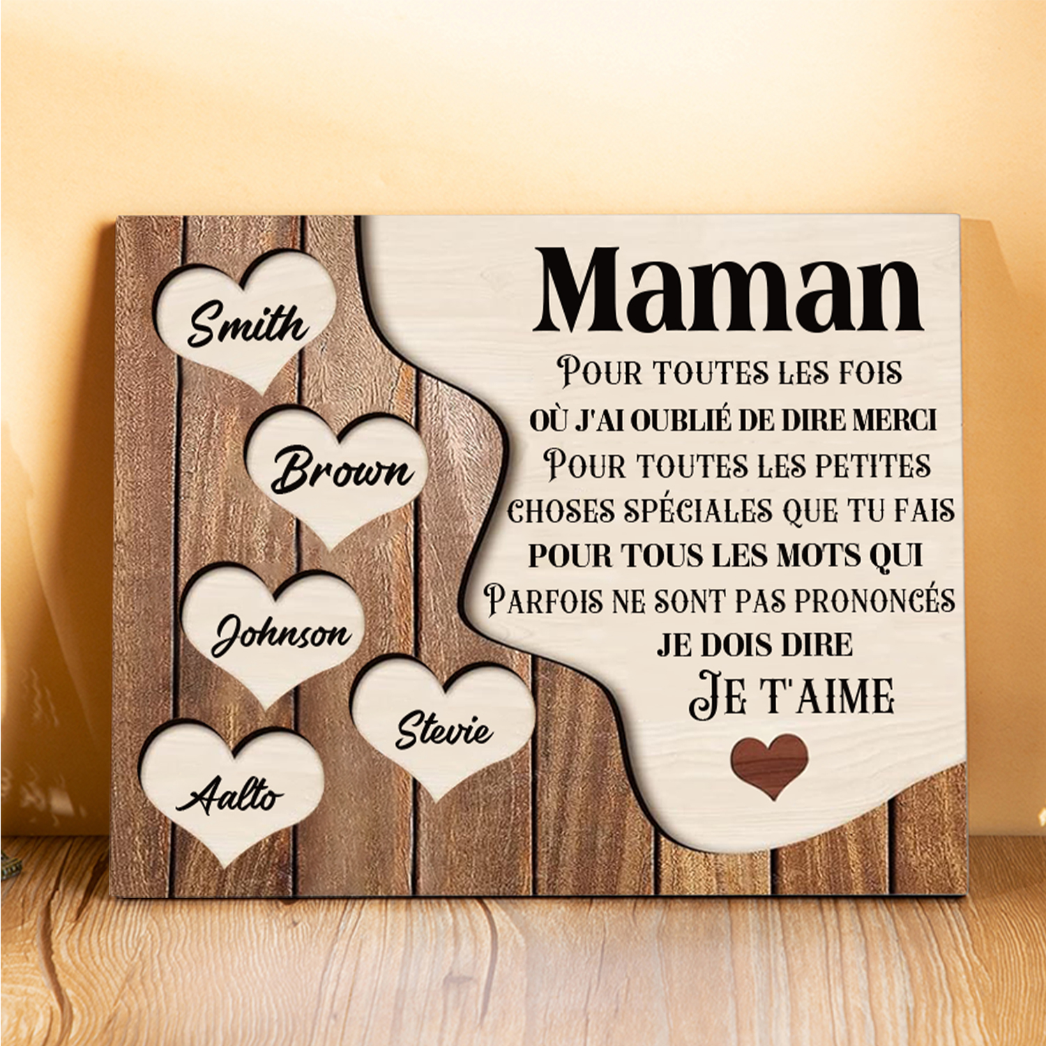 À ma Maman/Mamie - Cadre en Bois 5 Prénoms Personnalisés avec Texte Cadeau pour Famille