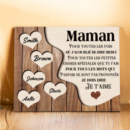 À ma Maman/Mamie - Cadre en Bois 5 Prénoms Personnalisés avec Texte Cadeau pour Famille