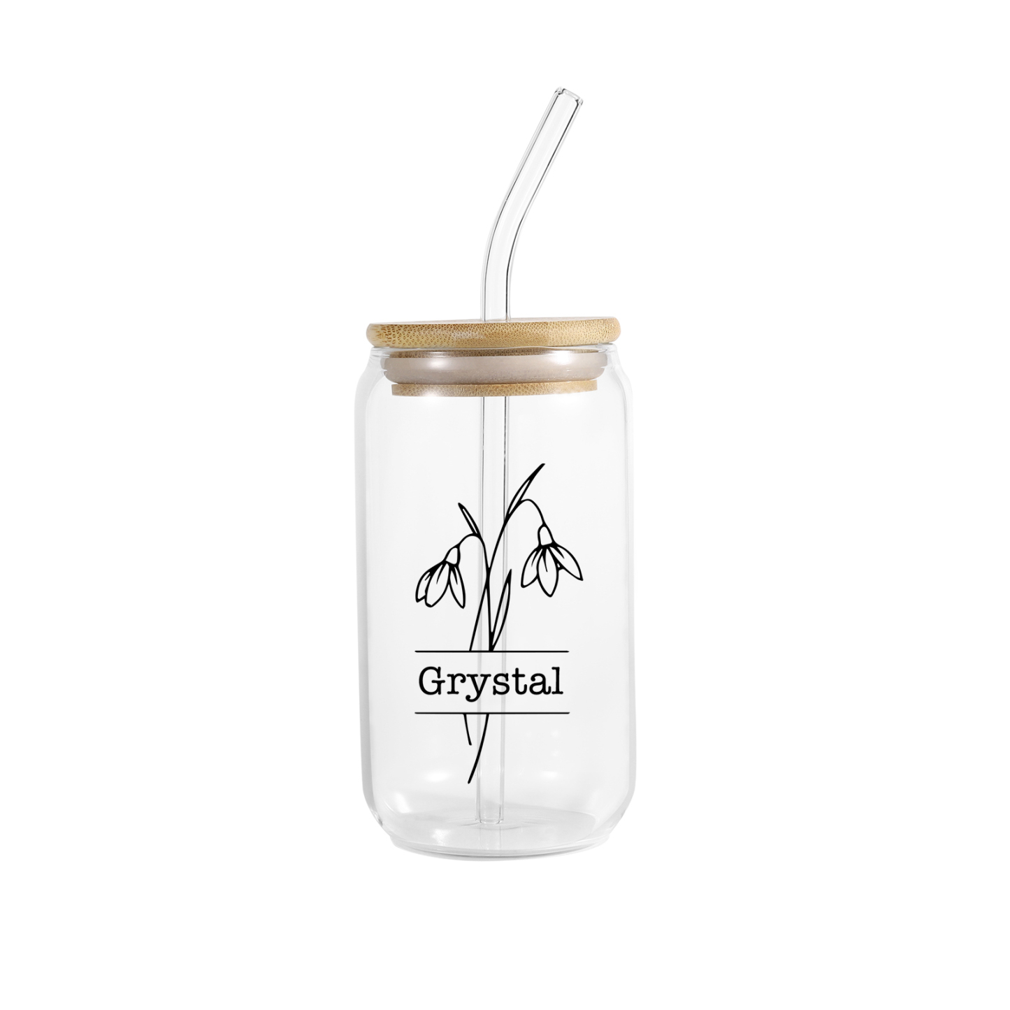 Tasse en Verre avec Paille Prénom Personnalisé avec Fleur de Naissance Cadeau de remise des Diplômes