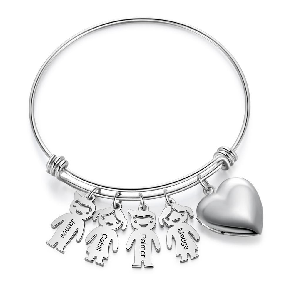 Bracelet Photo Personnalisé Coeur Avec 4 Enfants Breloques