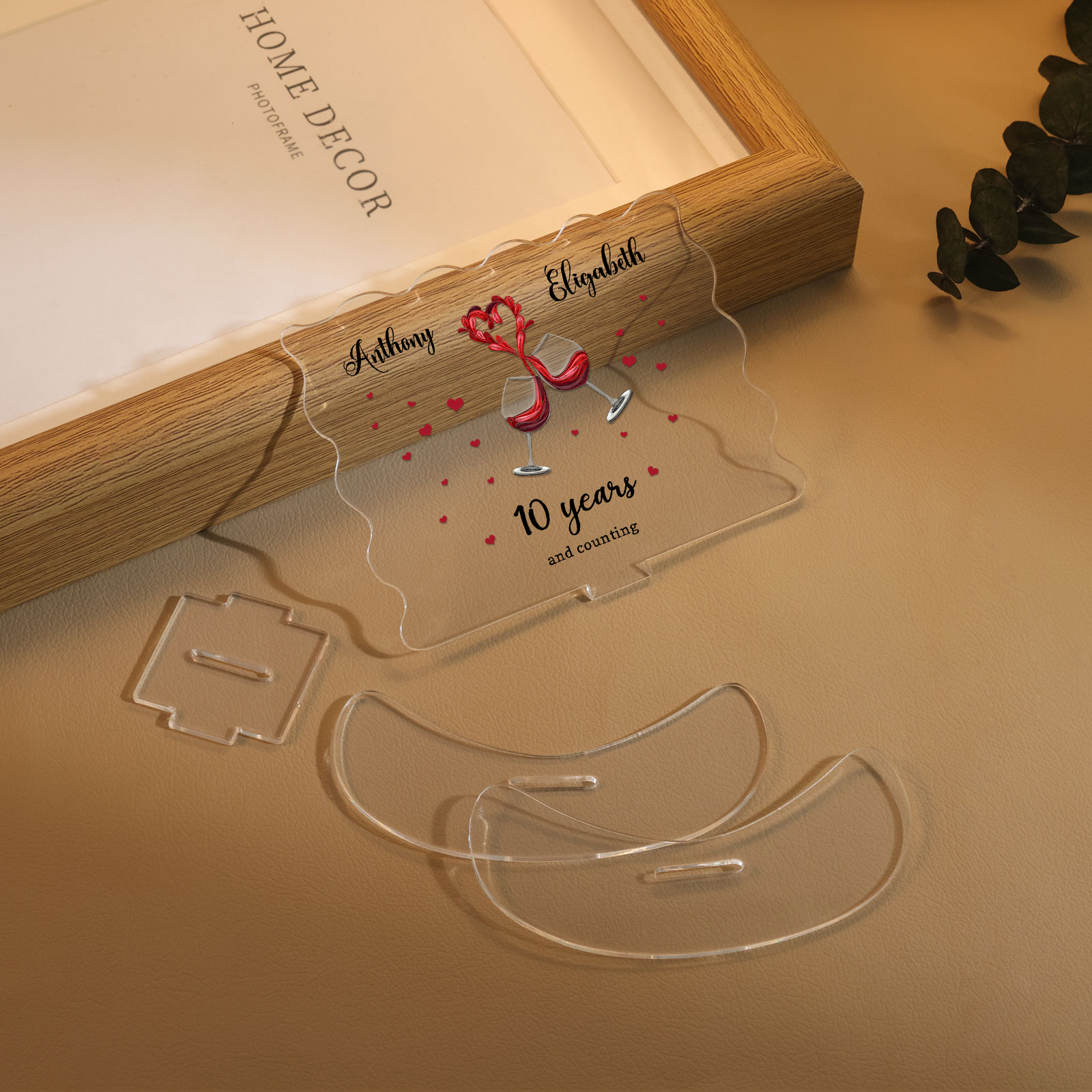 Ornements Panneau Acrylique 2 Prénoms et 1 Texte Personnalisés pour Couple