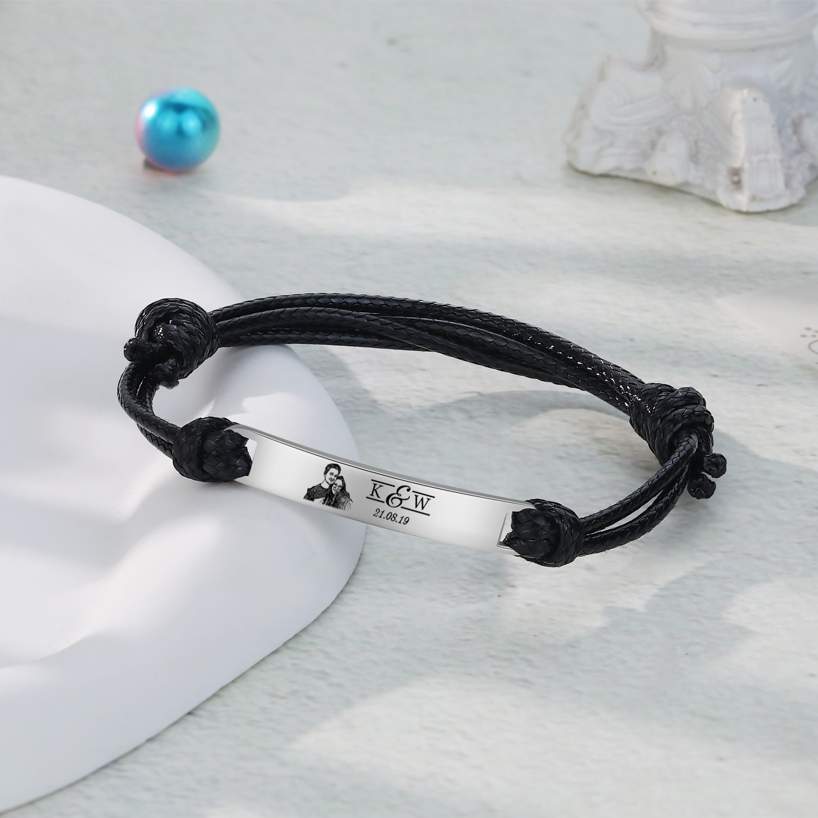 Bracelet Initiale 2 Lettres Personnalisées avec Photo et Date pour Couple｜Jessemade