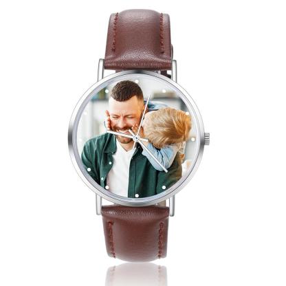 Montre Personnalisée Photo avec Gravure du prénom ou Message Bracelet en Cuir pour Femme