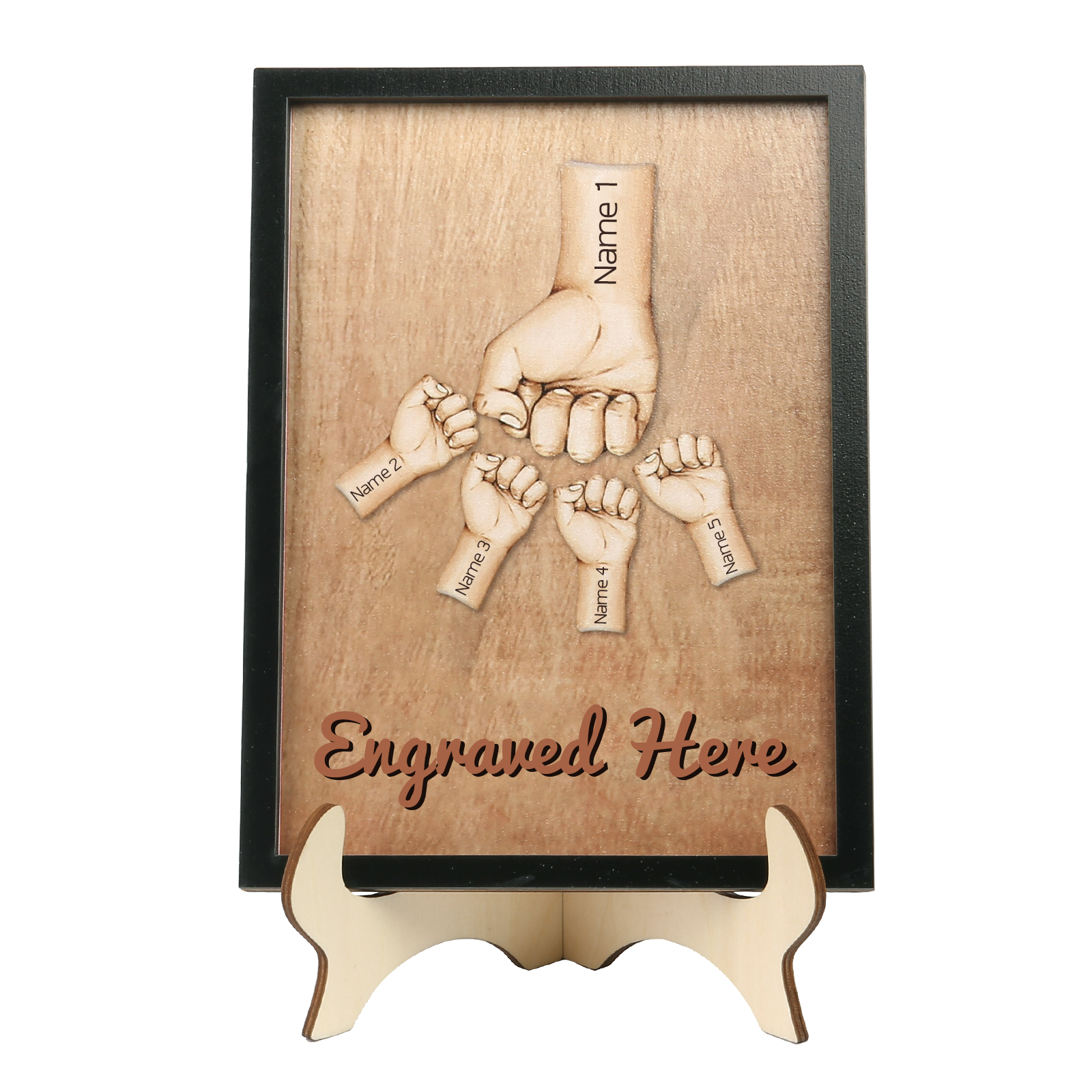 Décoration en bois Poings 5 Prénoms et 1 Texte Personnalisés Ornement Famille