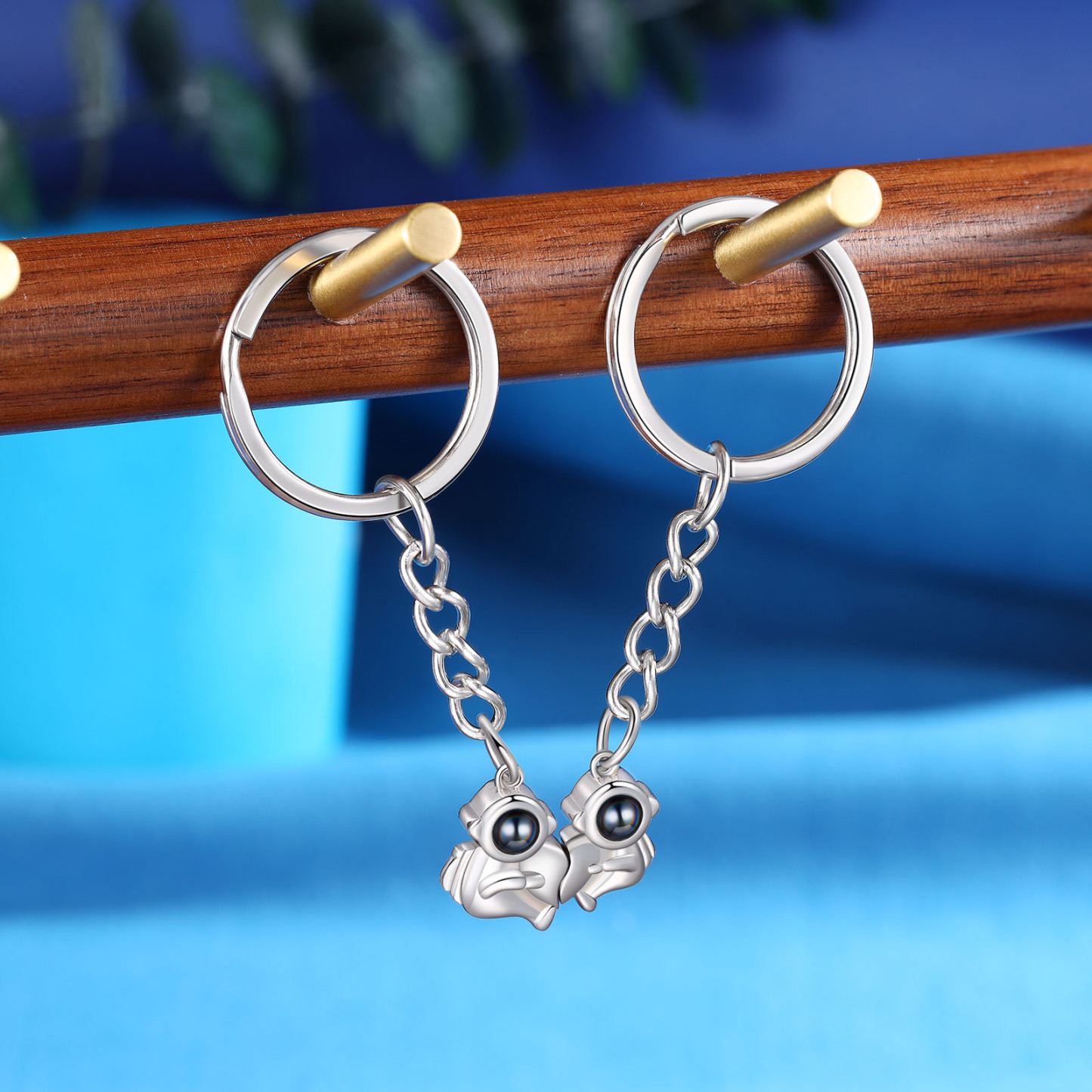 Porte-Clés Projection de Pierres 1 Photo Personnalisée Porte-Clés Astronaute magnétique pour Couple